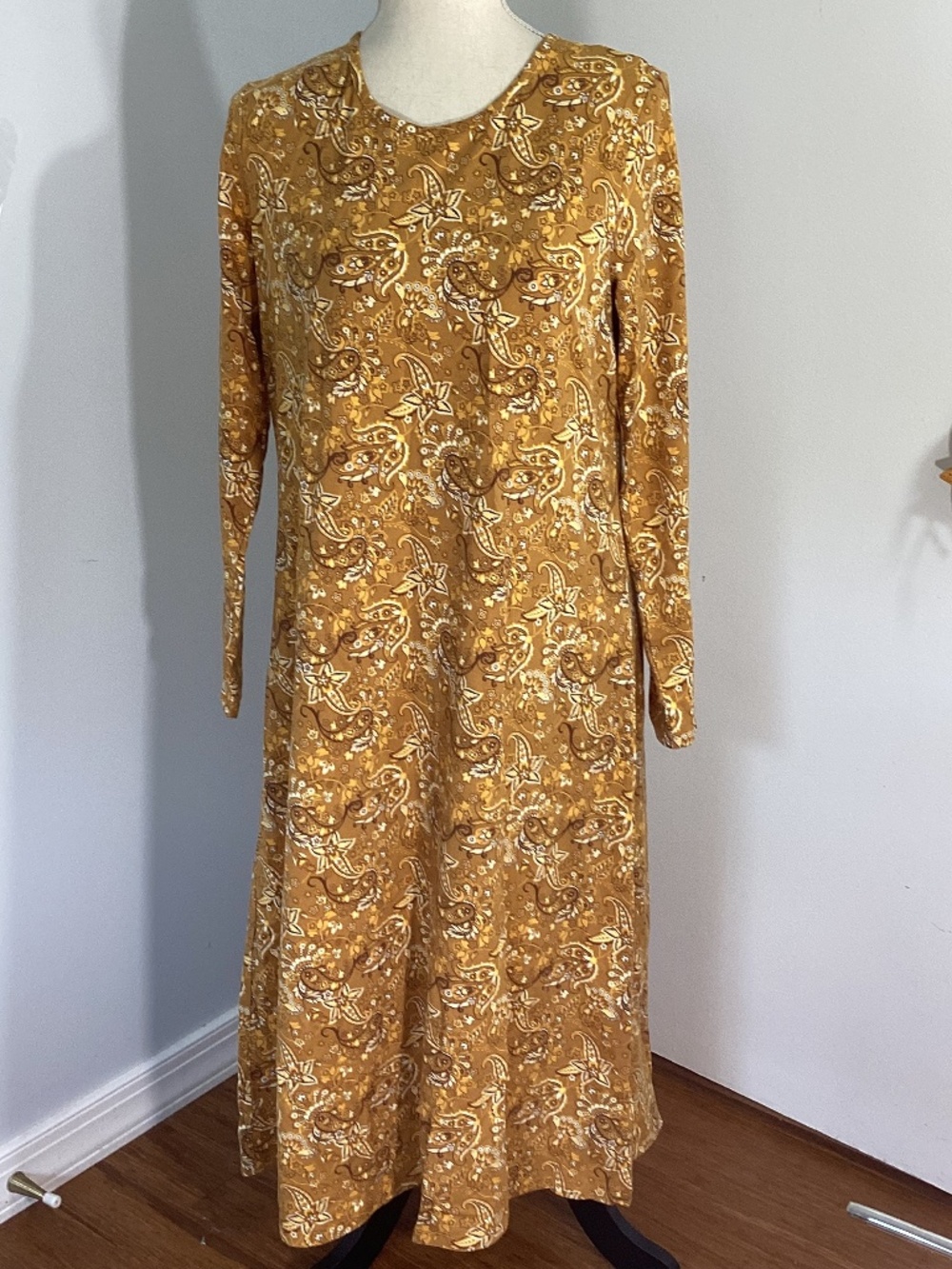 NWOT DENIM &CO WOMAN SZ SMALL MUSTARD YELLOW MIDI DRESS A LINE COTTON
